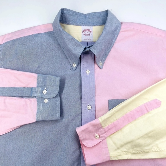 Brooks Brothers Oxford Colorblock Fun Shirt Button-Down Preppy Men's XL Pastel - Picture 2 of 8